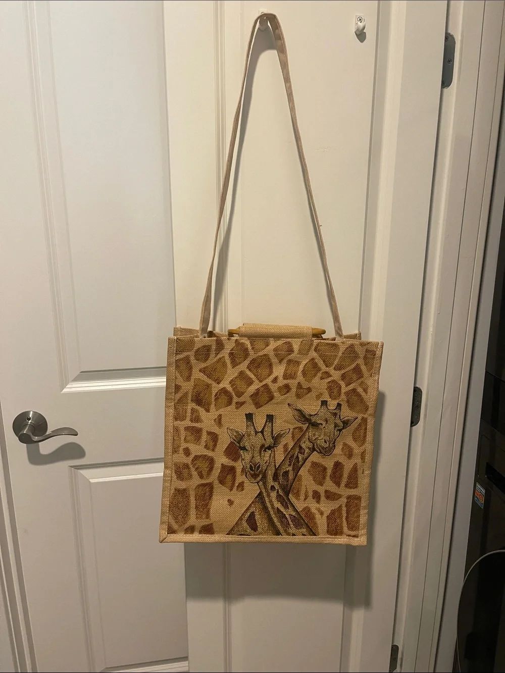 Giraffe Print Jute Burlap  Tote Bag